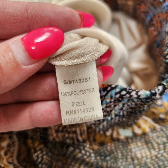 Poetry Maxi Skirt Artsy Elastic Pull-On Waist Geometric Printed Women's L - Picture 8 of 9